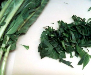 Collard Greens, cut into 1/4 to 1/8 inch wide strips