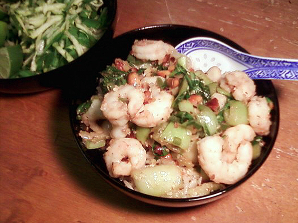 Shrimp, Bok Choy and Peanuts over Coconut Rice