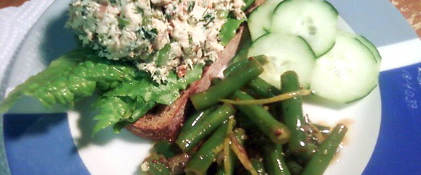 Chicken Dill Salad Served with Mustard Vinaigrette Green Beans