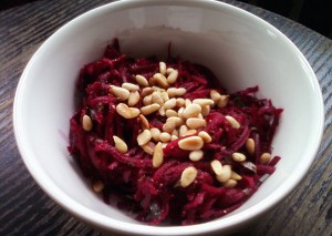 Grated Beet Salad with Toasted Pinenuts