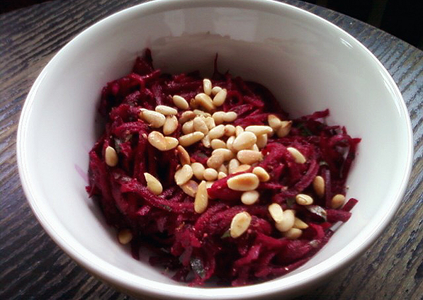 Grated Beet Salad with Toasted Pine Nuts