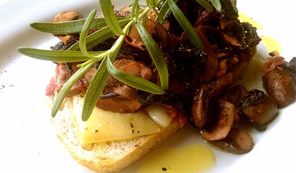 Open Faced Sandwich with Saute Mushrooms and Amaranth Greens