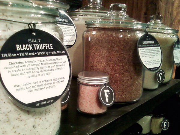 Jars of flavorful sea salt. The black truffle is a worthy splurge.