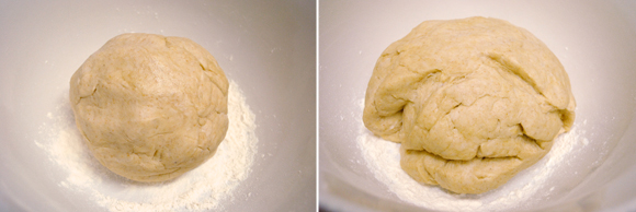 Step 4: Dough rising from start (image on left) to finish (image on right).