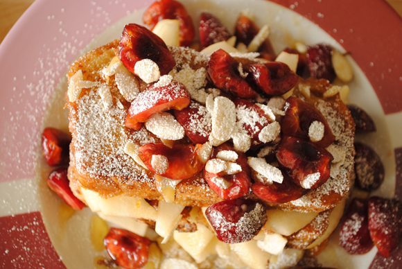 Orange French Toast with Fresh Pears and Cherries