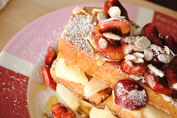 Orange French Toast with Fresh Pears and Cherries