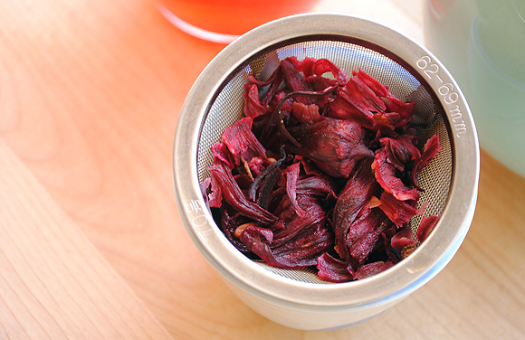 Hibiscus Tea Leaves after steeping for 5 minutes