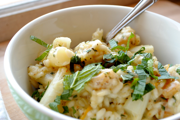 Minted Meyer Lemon Risotto with White Asparagus