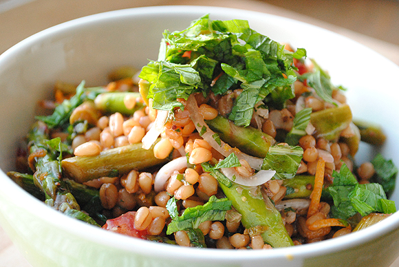 Wheatberry Salad with Mint, Roast Asparagus, and Blood Oranges