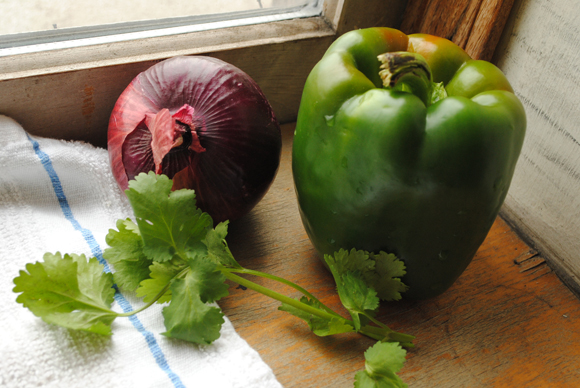 Red onion, Green Bell Pepper, and Cilantro