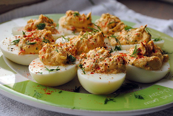 Deviled Eggs with Smoked Paprika and Peppadew Peppers
