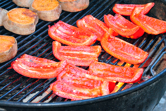 Red Bell Peppers on the Grill