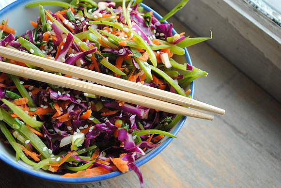 Shredded Red Cabbage and Snow Pea Salad