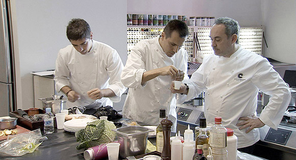 Ferran Adria and Chefs experimenting in the taller.
