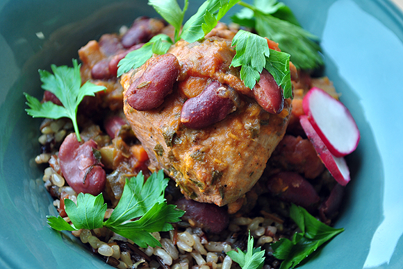 Red Beans and Chicken over Wild Rice