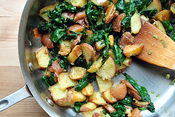 Truffle Oil Roast Potatoes and Spinach Mustard Greens