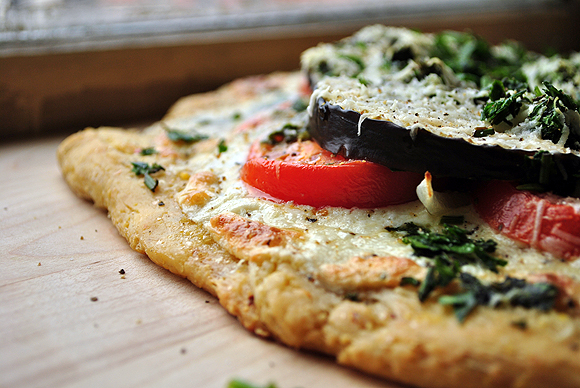 Eggplant Tomato Pizza with Cornmeal Crust