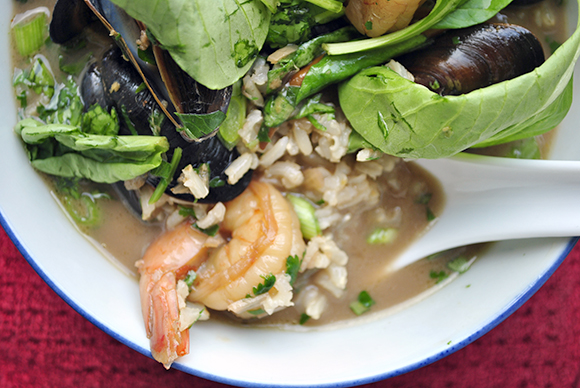 Ginger Peach Tea Mussels and Shrimp