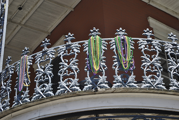 Mardi Gras Beads on a Railing