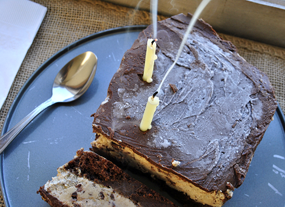 Coffee Almond Ice Cream and Brownie Cake with Chocolate Ganache