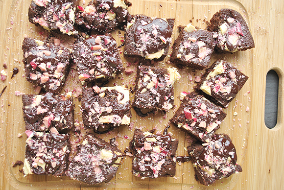 Dark and White Chocolate Brownies with Candy Cane