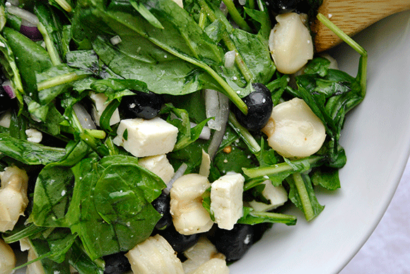 Hominy and Blueberry Salad with Dandelion Greens
