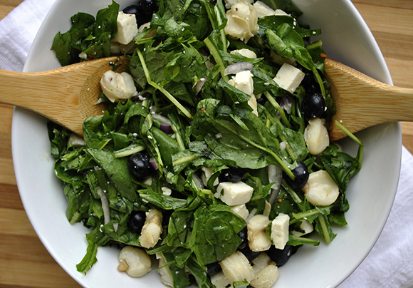 Blueberry and Hominy Salad with Dandelion Greens
