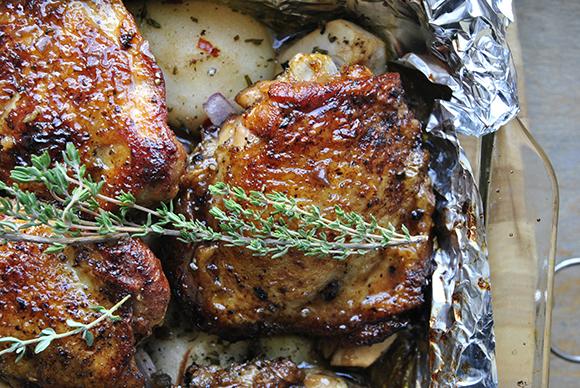 Maple Thyme Chicken Thighs and Pears