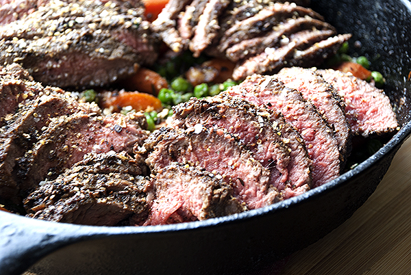 Cumin Steak with Peas and Carrots
