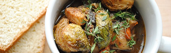 Slow Cook Recipe: Chicken Stew with Roast Brussel Sprouts