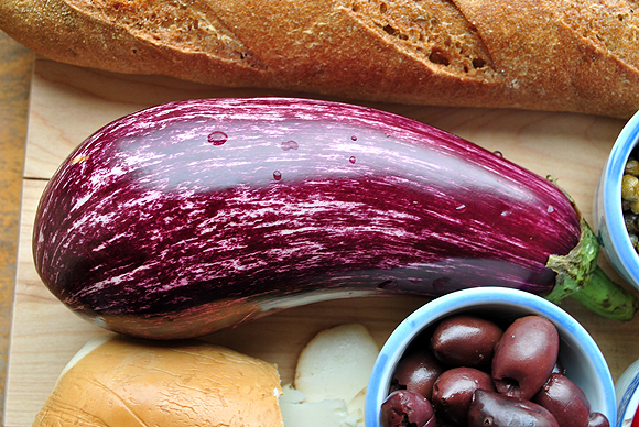 Eggplant with Bread, Cheese and Kalamata Olives