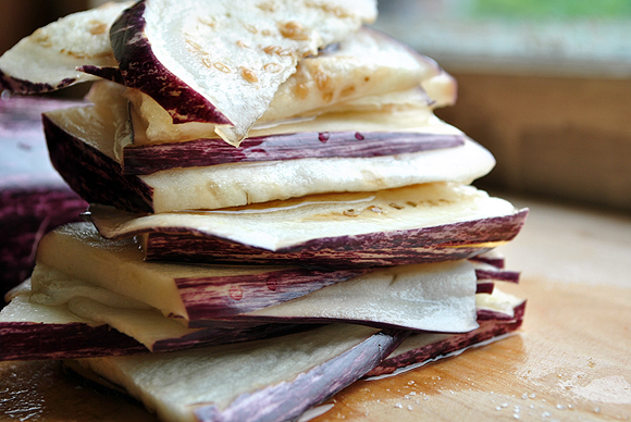 Eggplant Slices Before Being Roasted